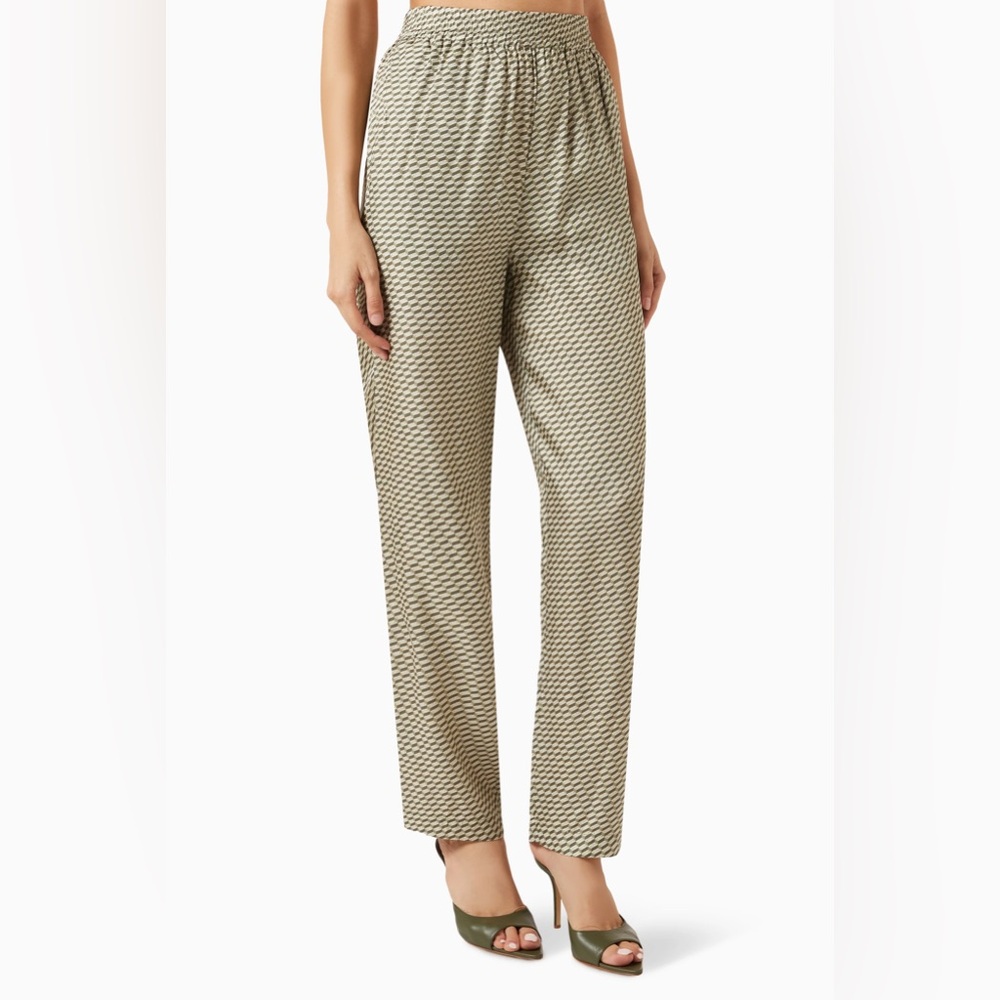 Kith Ida Green Monogram Pants Straight Leg Silk Blend